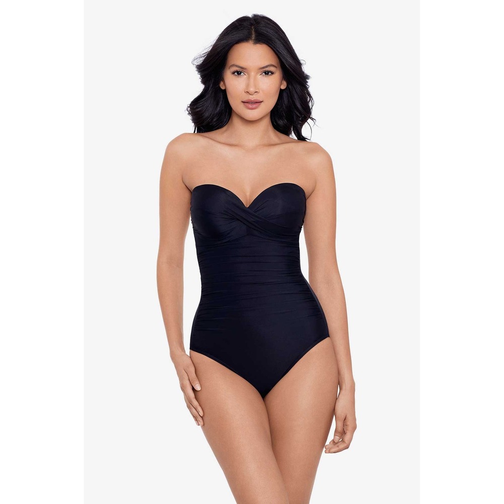 Miraclesuit One Piece Swimsuit Ruched Tummy Control 14 Black Womens